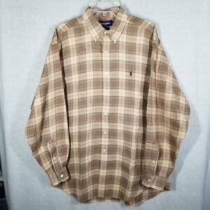 Ralph Lauren Golf Mens Large Shirt Long Sleeve Button Down‎ Brown Plaid Tilden